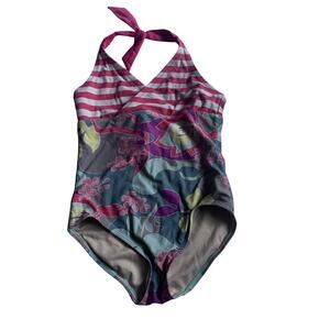 Tea collection halter mixed print swimsuit